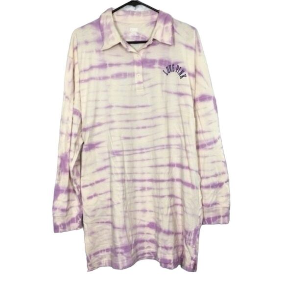 NWT VICTORIA'S SECRET PINK TIE DYE LONG SLEEVE VARSITY POLO T-SHIRT DRESS XXL - Picture 2 of 13
